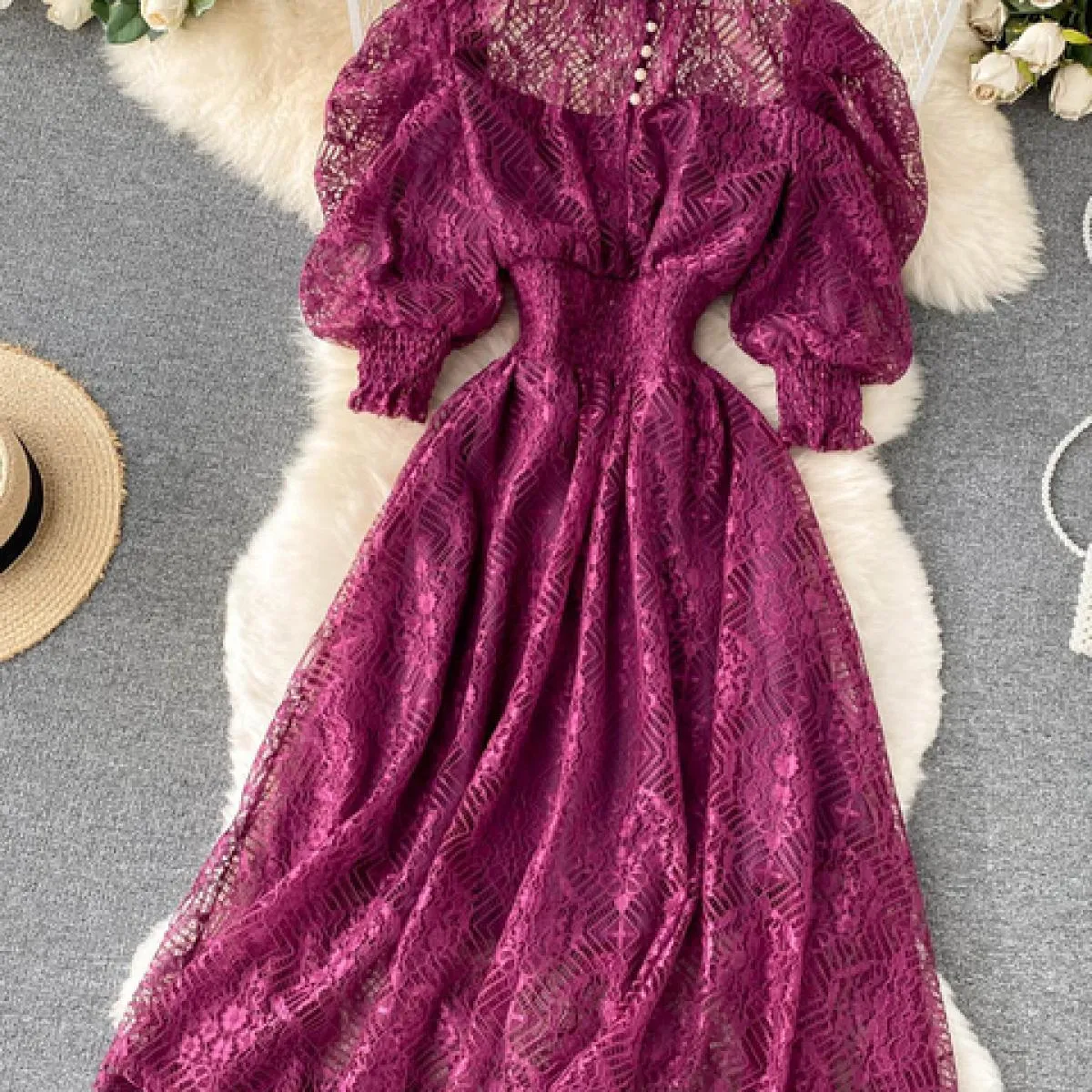 Abiti eleganti viola maniche Abito viola vintage Abito verde da donna Abiti con maniche in pizzo