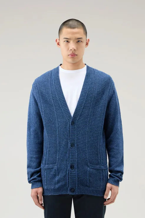 Cardigan in misto cotone e lino                                                                                Indigo