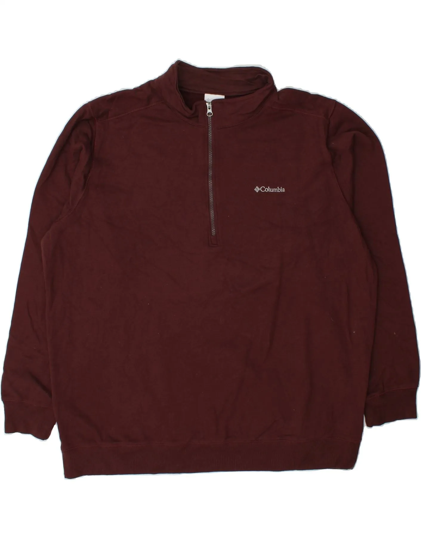 COLUMBIA Mens Zip Neck Sweatshirt Jumper 2XL Burgundy Cotton