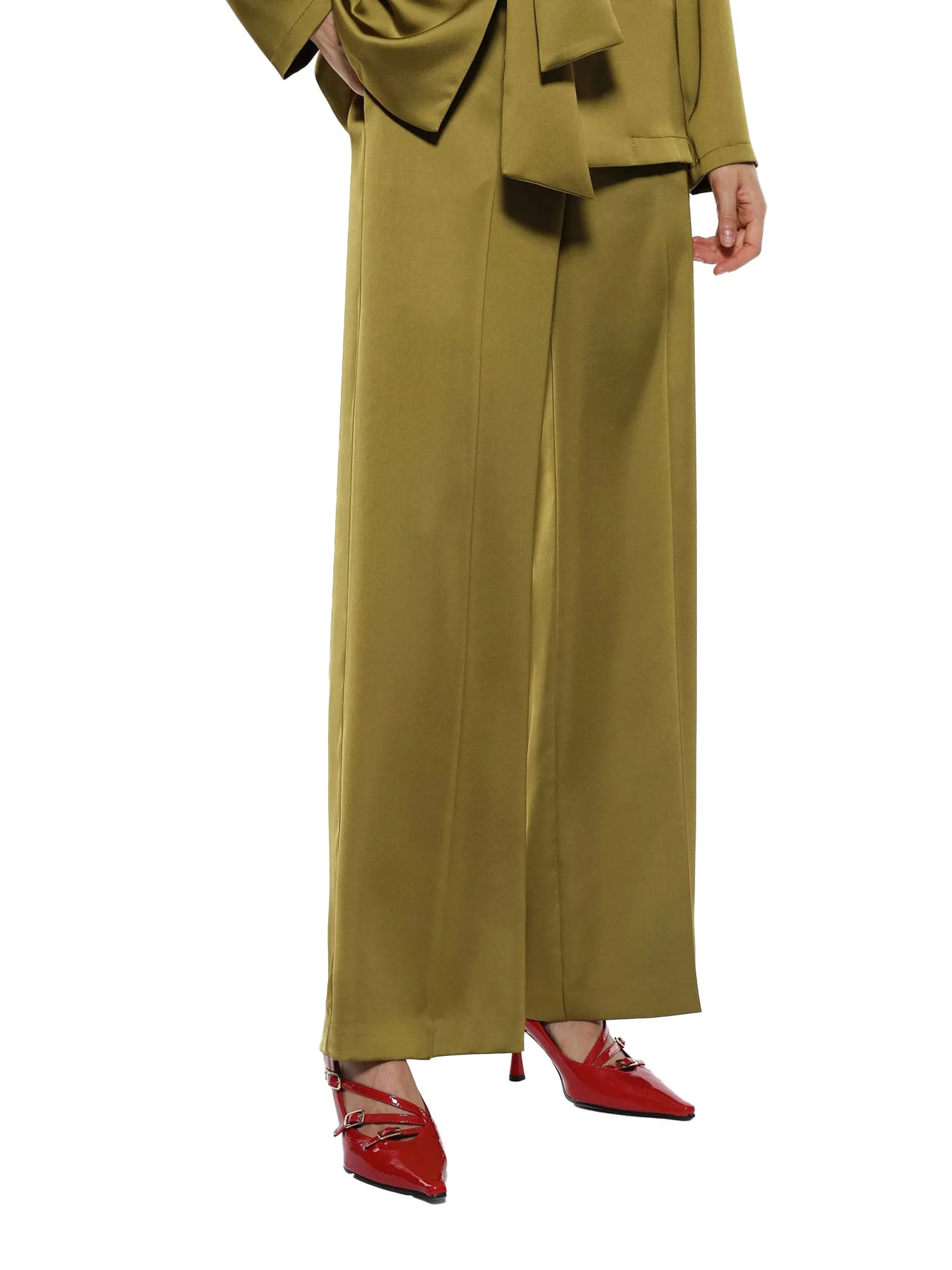 Pantaloni ampi a vita alta olio