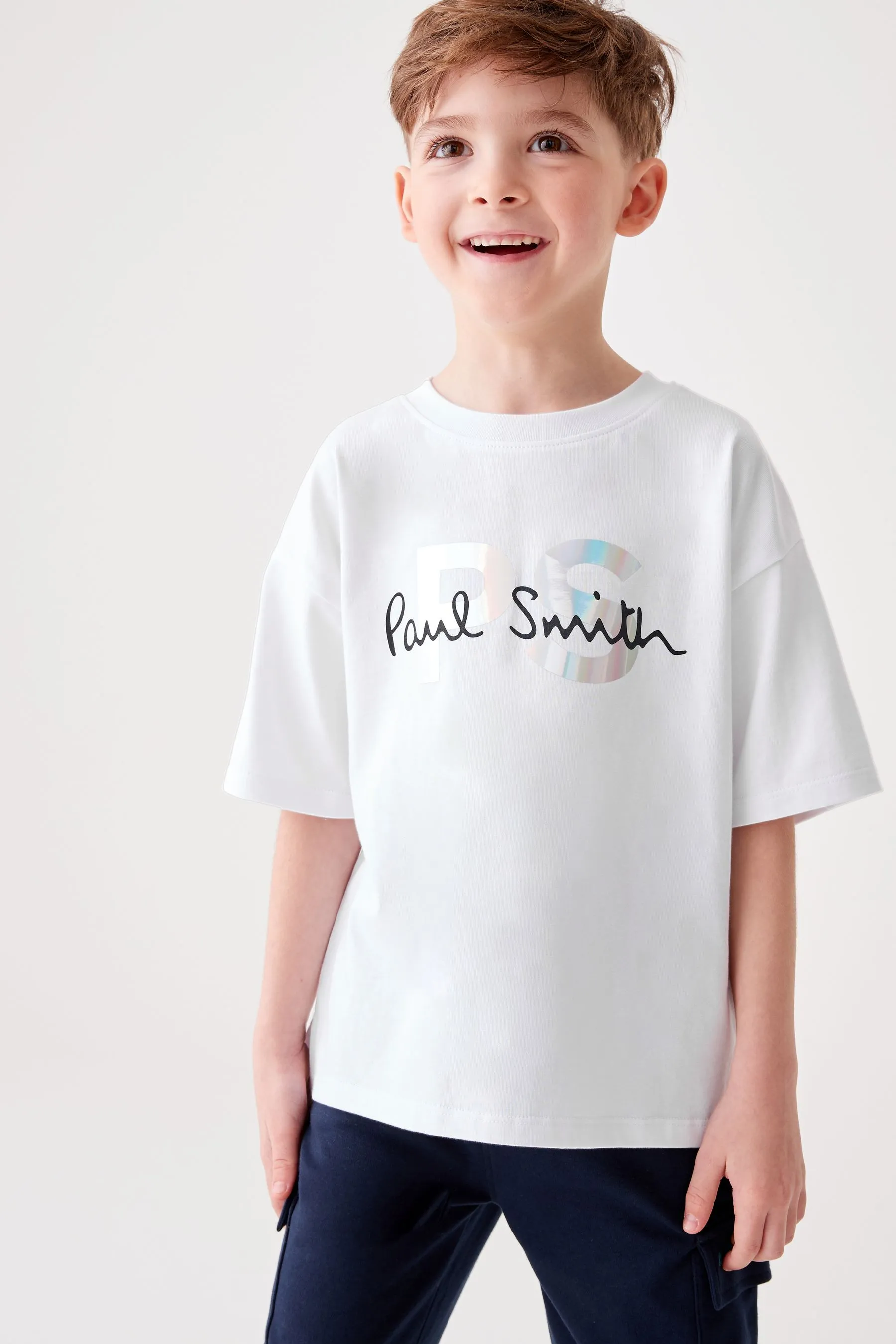 Paul Smith Junior Boys Holographic Short Sleeve Oversized Iconic Print 100% Cotton T-Shirt    