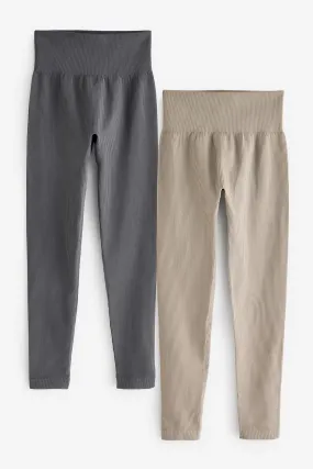 Ribbed High Waisted Leggings 2 Pack    