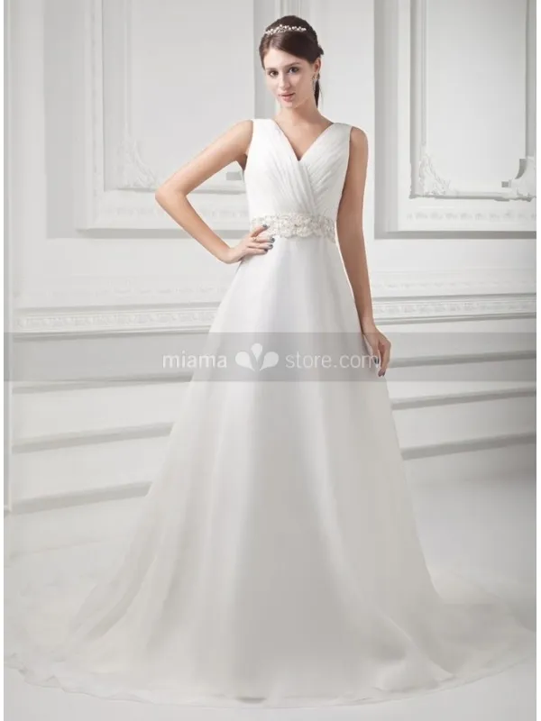 SERENA - A-line V-neck Empire waist Chapel train Organza Wedding dress