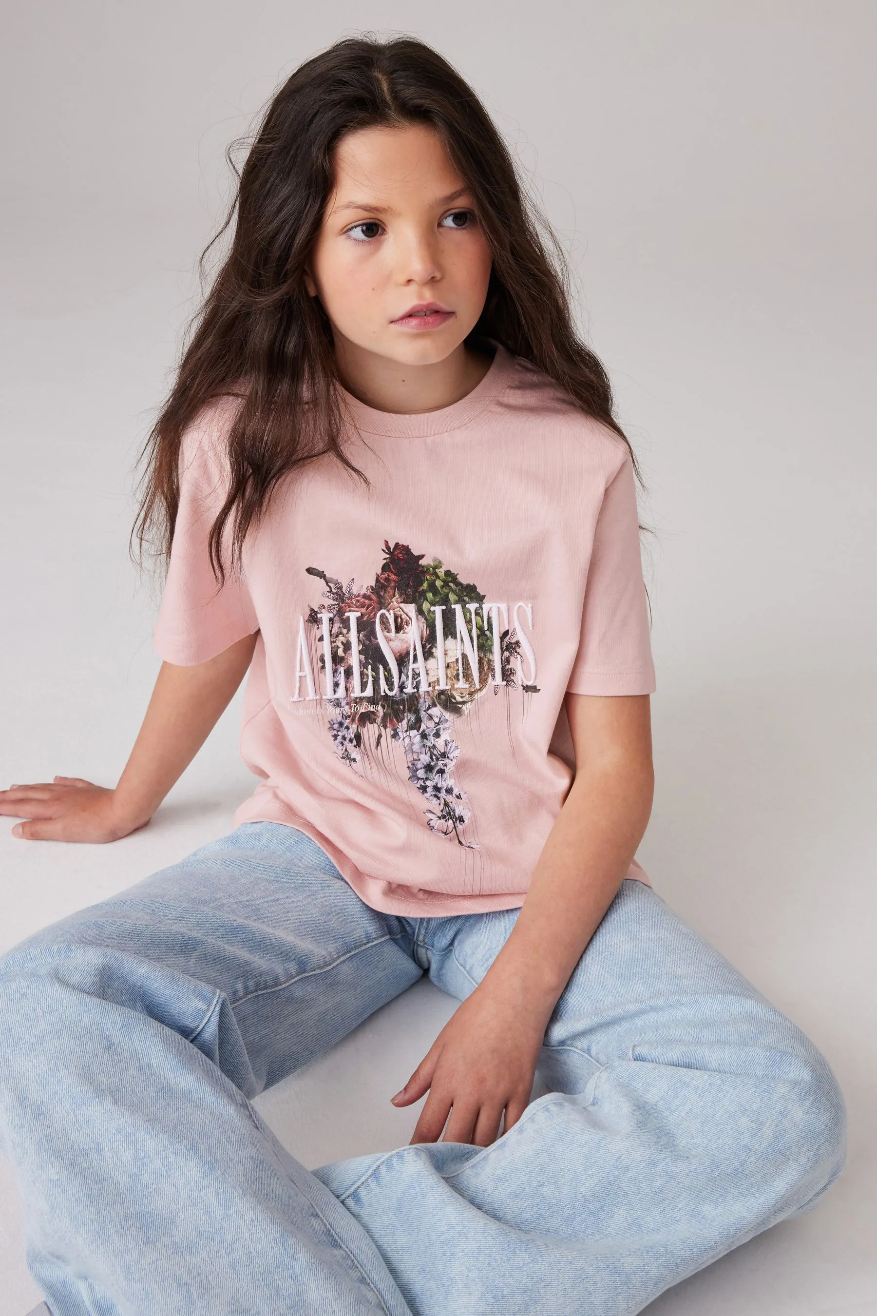 smALLSAINTS Girls Graphic Oversized Crew 100% Cotton T-Shirt    