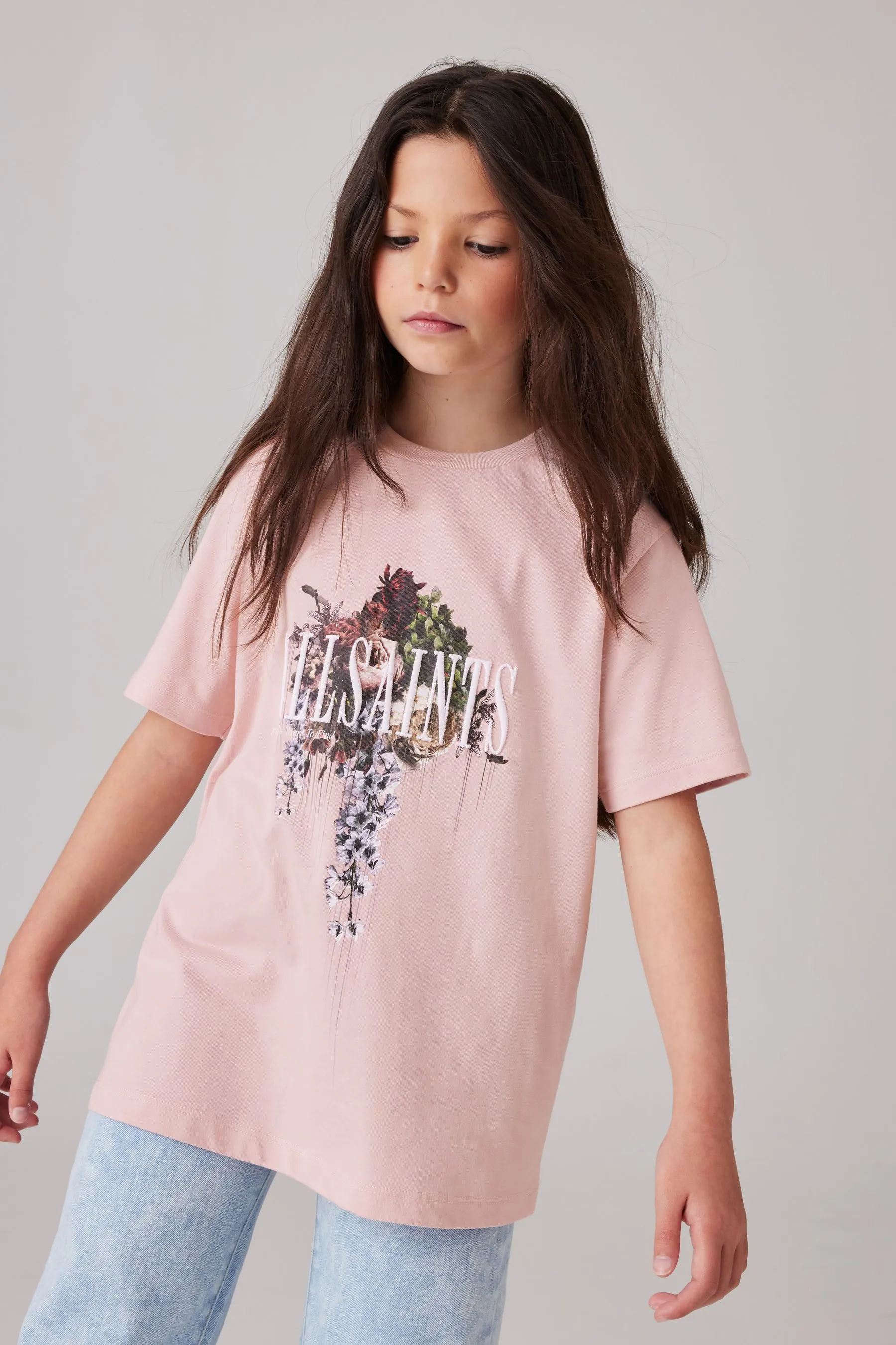 smALLSAINTS Girls Graphic Oversized Crew 100% Cotton T-Shirt    