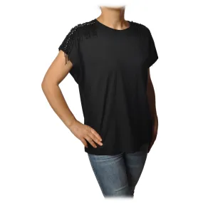 Twinset - T-shirt Oversized con Perline Ricamate - Nero - T-shirt - Made in Italy - Luxury Exclusive Collection