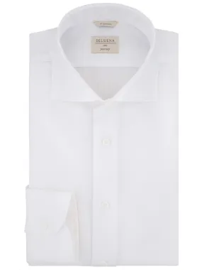 White Non-Iron Shirt with Spread Collar in Cotton Twill Fabric
